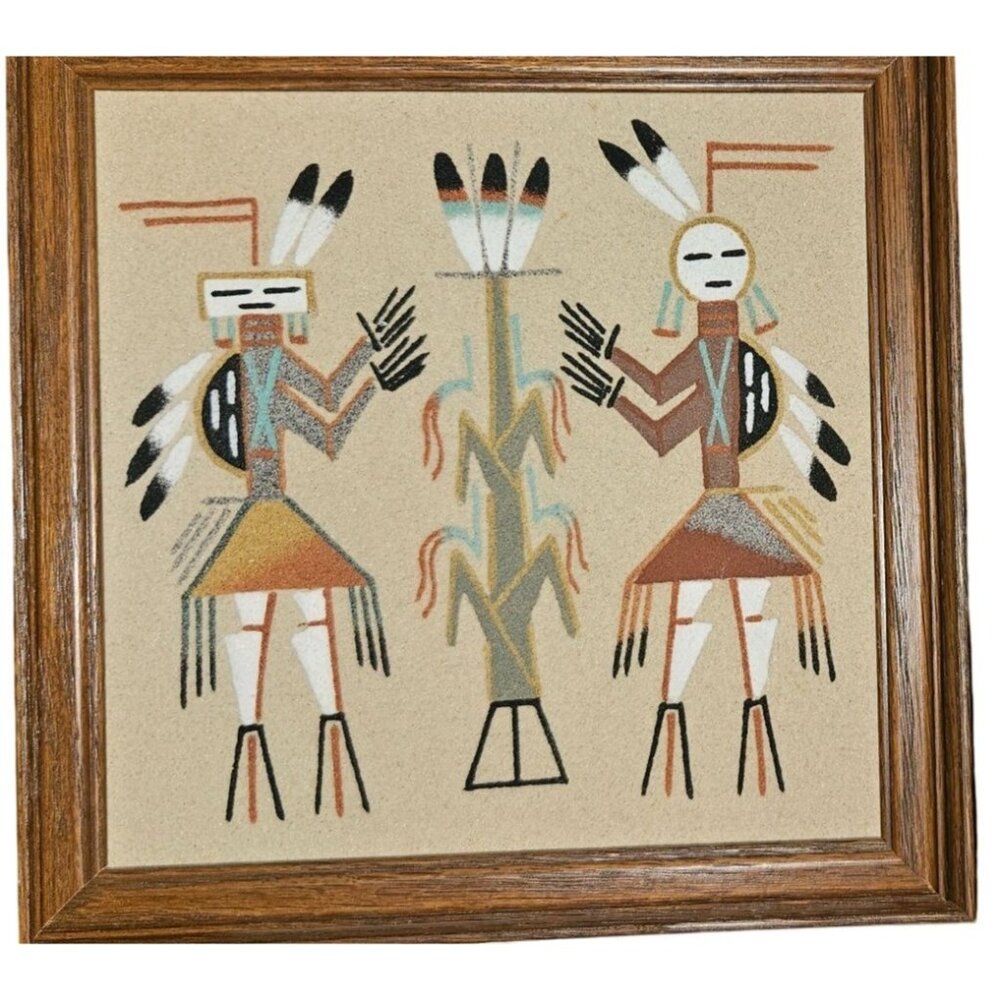 Vintage Sand Art Native American Signed Corn Egale READ